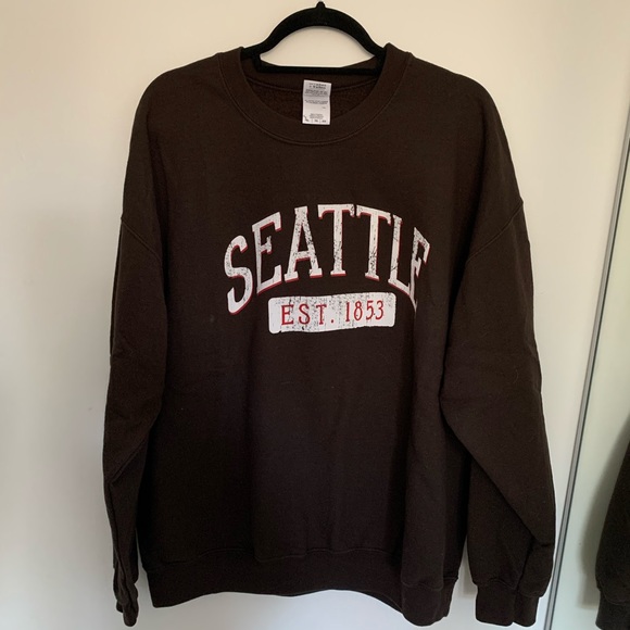 Seattle Washington Brown Crew Neck Sweatshirt - Picture 3 of 5